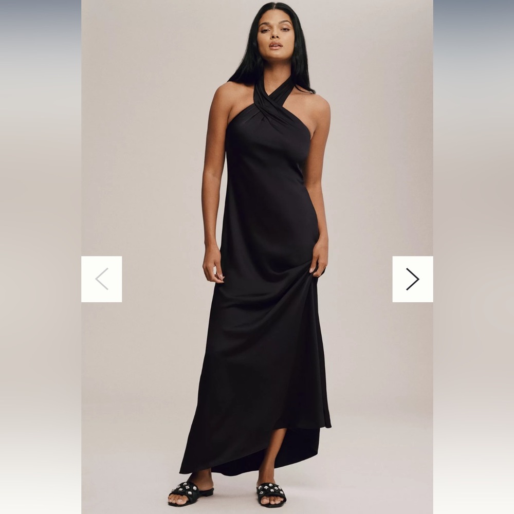 BHLDN Ruby Twist Halter Satin Gown Dress Black Size 10 Anthropologie